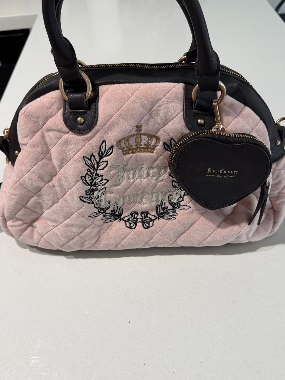 Juicy Couture Pink Quilted Dome Satchel with Heart Charm